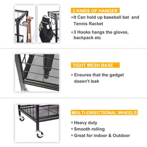 Organizador de equipos deportivos de garaje de Metal de Venta caliente, estante de almacenamiento de bolas, almacenamiento de baloncesto de equipo deportivo con cestas y gancho - Product Image 4