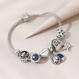 High Quality Silver Plated Metal Beads Heart Charms Bracelet Rhinestone Crystal Heart Star Charm Bracelet For Women Party