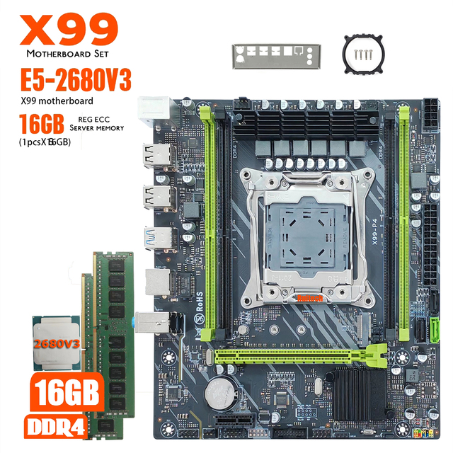 Amentmen X99-P4+2680v3+16GB(2x8) DDR4 M ATX NVME M.2 X99 P4 Motherboard Combos C612 Chip
