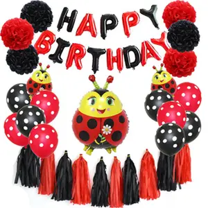 Ladybug balões para decoração de festas de aniversário, suprimentos para decoração de festa de feliz aniversário, ladybird, concha