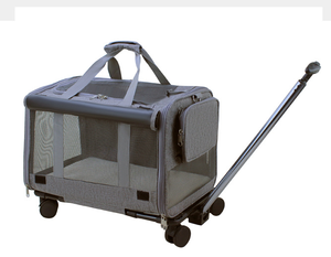 Sac de <span class=keywords><strong>transport</strong></span> <span class=keywords><strong>pour</strong></span> animaux de compagnie à double compartiment Oxford solide avec fermeture éclair écologique avec roues amovibles, valise à roulettes <span class=keywords><strong>pour</strong></span> <span class=keywords><strong>2</strong></span> petits <span class=keywords><strong>chats</strong></span> - Product Image 1