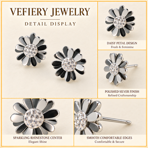 Boucles d'oreilles à clous en forme de fleur noire, bijoux fantaisie en ton argenté, vente en gros - Product Image 4