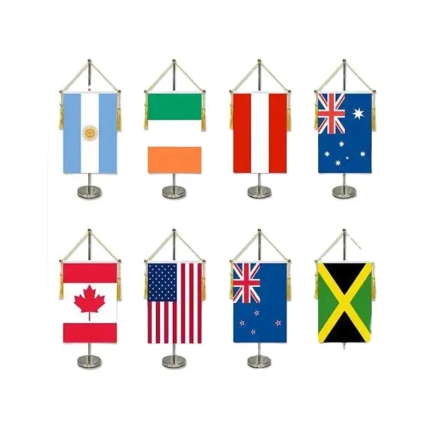 Bandeiras personalizadas de vários países ao redor do mundo, bandeiras de mesa Aço inoxidável levantamento único haste