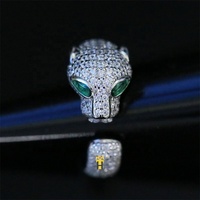 Tête d'animal de style Hip hop plaqué or 18k, pavé complet brillant cz léopard anneau de doigt réglable