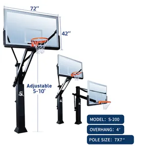 OEM ODM produzione di regolazione dell'altezza uso istituzionale 72 ''piano di sostegno In vetro temperato In terra canestro da basket