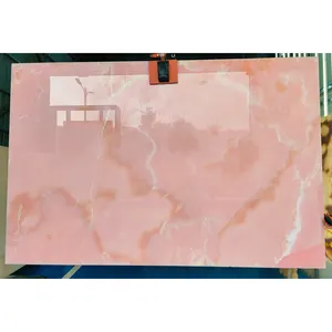 Girlish Pink Onyx Marble Bathroom Vanity Top Backlit Crystal Slab Backdrop Wall Decoration Coffee Table Reception Marble Top