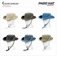 Sombrero de Vaquero de Mezclilla Lavada con Logotipo Personalizado, Ala Ancha, Cierre Lateral con Broches, Sombrero de Pesca y Safari con Cordón, Unisex