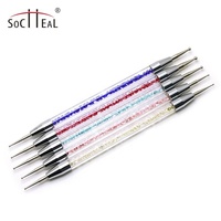 2022 haut de gamme 5 pièces multicolore strass acrylique poignée métal pointillage outils ensemble Double tête Point perceuse Nail Art brosse