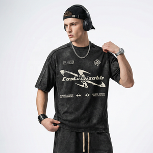 Camiseta <span class=keywords><strong>de</strong></span> Algodón Grueso Vintage con Estampado Gráfico por Sublimación y Logotipo Personalizado, Talla Grande, Estilo Desgastado, Lavado Ácido, para Hombre - Product Image 3