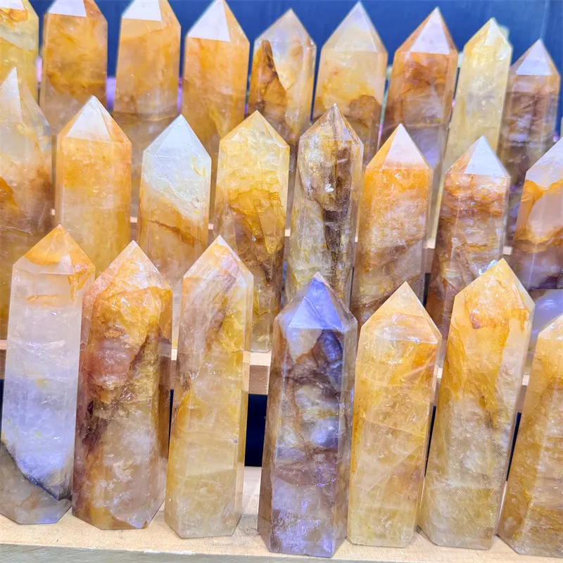 Wholesale bulk fengshui stone healing quartz gold healer quartz point for sale