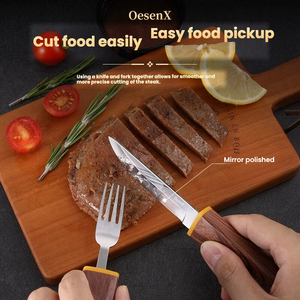Portable 3 Piece Knife Fork Spoon <b>Set</b> Wood Grain Handle Stainless Steel Travel Cutlery for Camping Office <b>Lunch</b> Box - Product Image 4