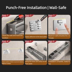 Support mural multifonctionnel en métal pour couteaux et baguettes, sans perçage, avec rangement intégré – Vente en gros usine - Product Image 3