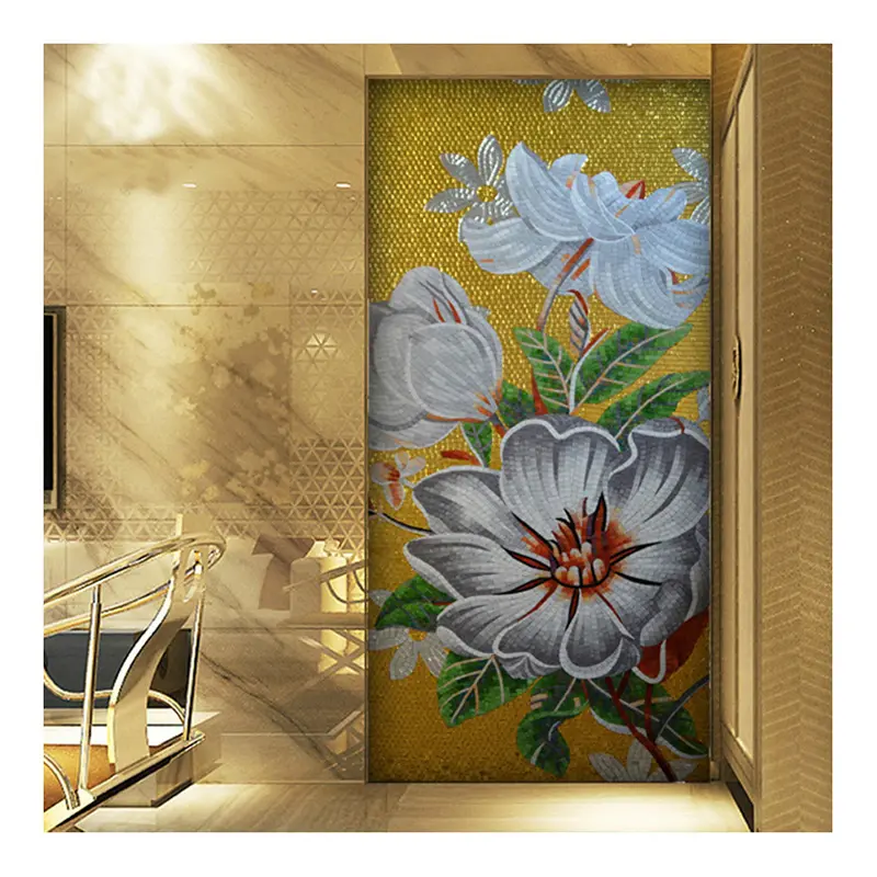 ZF stagnola di Oro mosaico sfondo gardenia fiore mosaico di vetro modelli murale homee decorazione a mosaico