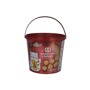 Custom Plastic Snack Buckets Chocolate Butter Ice Cream Cookies Biscuits Bucket With Lid With Handle For Snacks