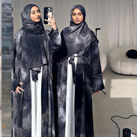 Nouvelle Tendance Robe Modeste Islamique Deux Pièces Imprimé Eau Ensemble Modeste Musulman Tie-Dye Abaya Ouverte avec Hijab Modal Imprimé Assorti