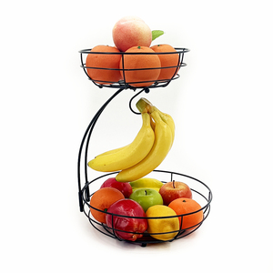 Fruit Holder 2 Tier Countertop Fruit Basket Bowl Storage With Banana Hanger Detachable Fruit Holder