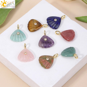 Collar con Colgante de Piedra Natural CSJA, Concha Tallada, Cristal de Amatista, Dije de Acero Inoxidable para Fabricación de Joyería DIY <span class=keywords><strong>H886</strong></span> - Product Image 3