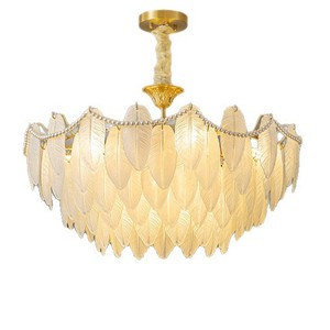 French <b>Style</b> All Copper Feather Chandelier Led Light Round For Living Room Dining Room Study Bedroom - Product Image 4