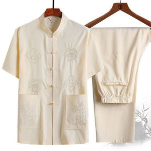 Chemise d'été pour <span class=keywords><strong>homme</strong></span> style Tang, <span class=keywords><strong>Hanfu</strong></span> chinois avec boucle chinoise, grande taille, à manches courtes, pour papa, grand-père, personnes d'âge moyen et âgées - Product Image 1