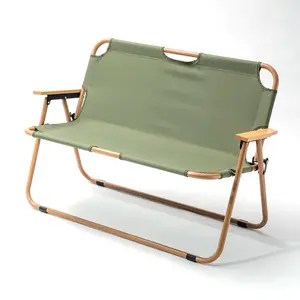 Çift katlanır sandalye taşınabilir ahşap tahıl renkli alüminyum alaşımlı sandalye açık kamp plaj piknik