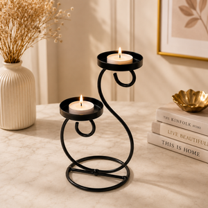 Minimalist Dual Tealight <b>Candle</b> Stand – Modern Table Centerpiece <b>Black</b> <b>Metal</b> <b>Candle</b> <b>Holder</b> Stand for Wedding & Event - Product Image 3