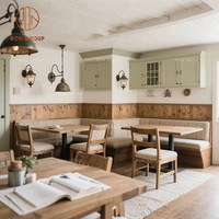 Ensemble de meubles de café de salle à manger en bois massif table et chaises en bois avec banquette en tissu pour restaurant et café