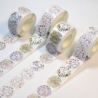 Rouleau d'autocollants ronds floraux aquarelle vintage, 500 pièces par rouleau, papier couché pour la promotion, les cadeaux, l'emballage de détail et la fermeture