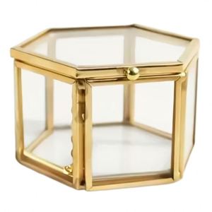 Caja de Joyería Hexagonal de Metal Dorado y Cristal Hecha a Mano, Estuche Transparente para Guardar Recuerdos, Organizador de Joyas, Caja de Regalo de Lujo para Dropshipping - Product Image 1