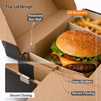 Boîte à emporter multi-compartiments de qualité alimentaire personnalisée, en papier enduit jetable, pour hamburgers, poulet frit, frites