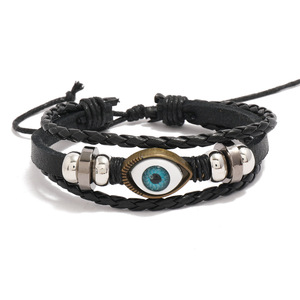 <span class=keywords><strong>Bracciale</strong></span> Personalizzato in Pelle a Tre Fili con Perline e Ciondoli Occhio del Diavolo per Uomo e Donna - Product Image 2
