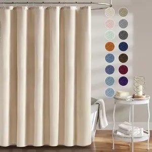 Rideau de bain moderne en tissu à texture lin de couleur unie, imperméable, style simple, rideaux de douche en chanvre épais pour salle de bain, vente en gros