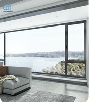 Fenêtre à battant en aluminium, ouverture côté droit, grande fenêtre fixe avec vue sur la mer, isolation phonique et thermique, verre trempé