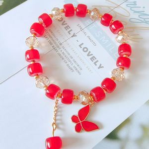 Pulsera de Cristal con Dijes de Mariposa para Niñas Estudiantes, Exquisita y Dulce, con Gemas de Cristal en Color Verde y Rosa - Product Image 6