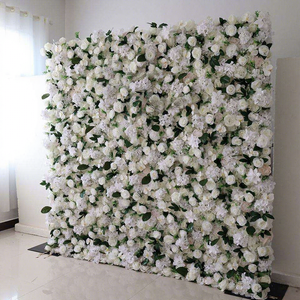 Fondo de Pared de Flores Artificiales Blancas Clásicas de 8 pies x 8 pies, Mezcla de Poliéster Hecha a Mano, Reutilizable, Decoración para Bodas - Product Image 1