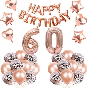 Frauen Geschenke Roségold 60. Geburtstag Dekorationen Party Supplies Folie Alles Gute zum Geburtstag Banner 60 Nummer und Konfetti Luftballons