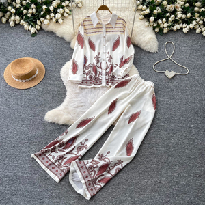 Conjunto de 2 Piezas Otoño 2026 Estilo Vintage para Mujer, Top con Cuello Polo y Traje Estampado, Ropa al Por Mayor - Product Image 2