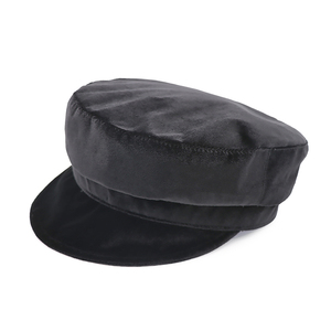 Zwarte fluwelen barethoed Dames Britse retro platte eendenbek-kapiteinshoed voor straatmode Foto Dagelijks gebruik Elegant chic - Product Image 2