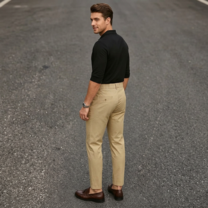 Pantalon décontracté kaki pour homme, coupe droite, taille mi-haute, en coton léger, uni, infroissable, idéal pour l'été, fabriqué au Bangladesh - Product Image 6