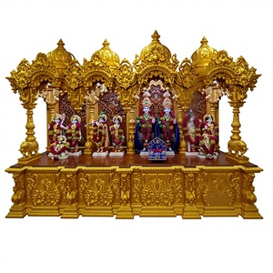Altar de Oración Espiritual de Madera de Teca Tradicional con Almacenamiento, Estilo ISKCON, Mandir de Madera con Tallado Elaborado para el Hogar, Pooja Mandir London - Product Image 5