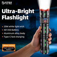 Lampe torche télescopique rechargeable avec zoom, charge Type-C, haute luminosité, pour situations d'urgence, autodéfense, camping en plein air