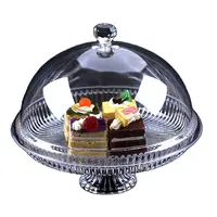 명확한 음식 사탕 과일 쟁반 디저트 과일 전시 홀더 결혼식 생일 당을 위한 돔 뚜껑을 가진 아크릴 둥근 케이크 대