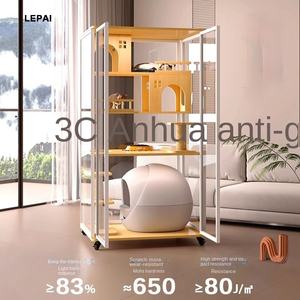 Rumah Kucing Panoramic <span class=keywords><strong>Cat</strong></span> Villa, Kandang Kucing Indoor dari Kayu Solid, Rak Panjat Kucing Mewah dengan Kaca, Rumah Kucing Luas - Product Image 2