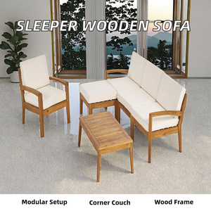 Canapé d'angle modulaire trois places économique, canapé-lit moderne en bois - Product Image 2