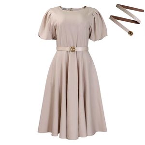 Elegant Summer Puff Short Sleeve career <b>dresses</b> O-neck A-line Ruched <b>ladies</b> office <b>dress</b> High Waist Solid Color <b>african</b> <b>dress</b> - Product Image 3