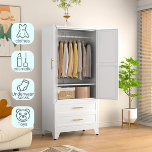 Armoire en métal armoire penderie pour chambre à coucher armoire à 2 tiroirs armoire blanche mode 2 portes armoire avec tige de suspension - Product Image 5