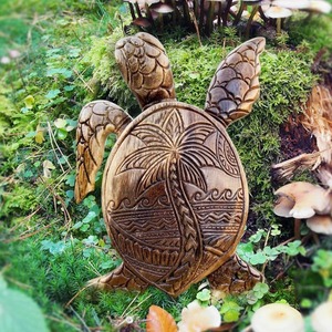 Tortue hawaïenne Sculpture sur bois Océan Décoration en bois sculpté à la main Tortue Salle de bains Décoration Plage Tortue tropicale Salle de bains