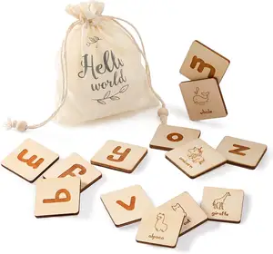 26pcs alphabet wood English letters with packing bags DIY square spelling letters