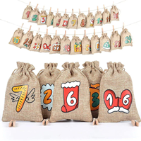 Sacs en toile de jute à cordon avec impression de chiffres de Noël, pochettes en jute pour calendrier de l'avent, pour bonbons, chocolats, cadeaux