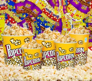 Cangkir Jagung Pop Sekali Pakai Mendukung Banyak Microwave Popcorn Kemasan Kecil Wadah Kertas dengan Tutup