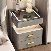 Table de chevet moderne de luxe à deux niveaux, prix abordable, table de chevet intelligente avec tiroir sécurisé et lumière LED, chargeur sans fil
